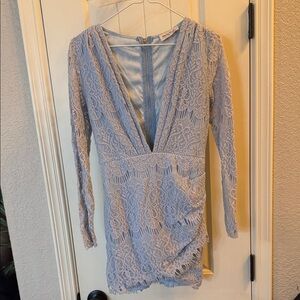 Hello Molly Lace Long Sleeve Dress in Light Blue